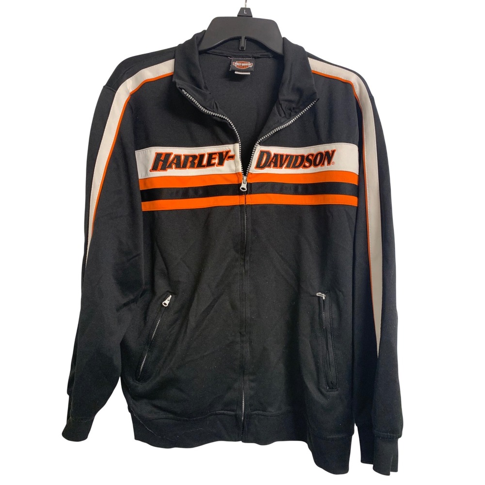 Harley-Davidson Zip Up Track Jacket Black Orange White Logo Size L 16/18